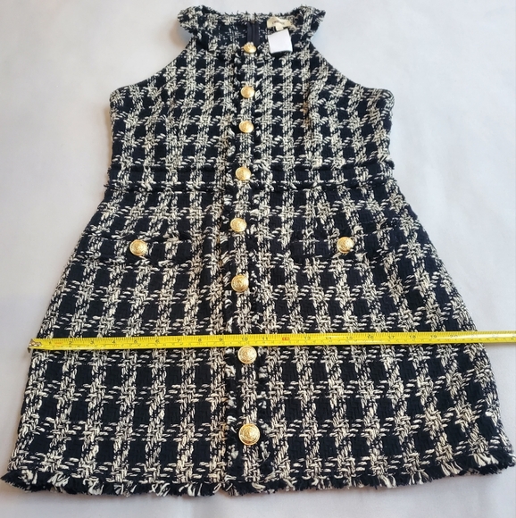 NWT$475 L'AGENCE Jade Tweed Button Mini Dress Houndstooth Black White Gold US 10 - Picture 14 of 16